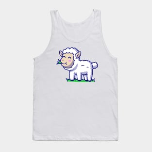 Cute Sheep Eating Grass Cartoon Vector Icon Illustration Tank Top